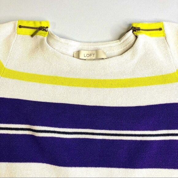 Ann Taylor LOFT 3/4 Sleeve Striped Sweater, White Blue Green - Picture 6 of 10